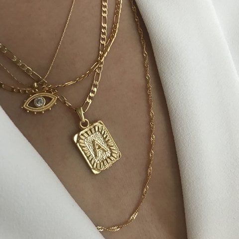 Vintage Dörtgen Harf Kolye