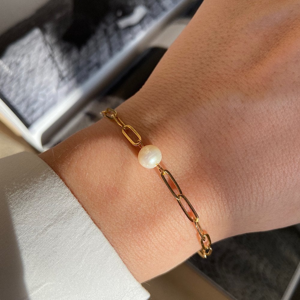 Zincirli Tek İnci Bileklik