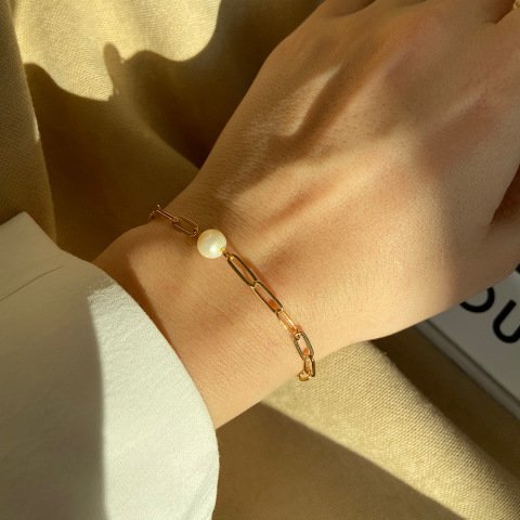 Zincirli Tek İnci Bileklik