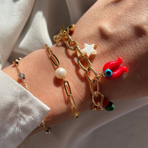 Zincirli Tek İnci Bileklik