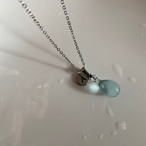 Harfli Su Damlası Rodyum Kolye