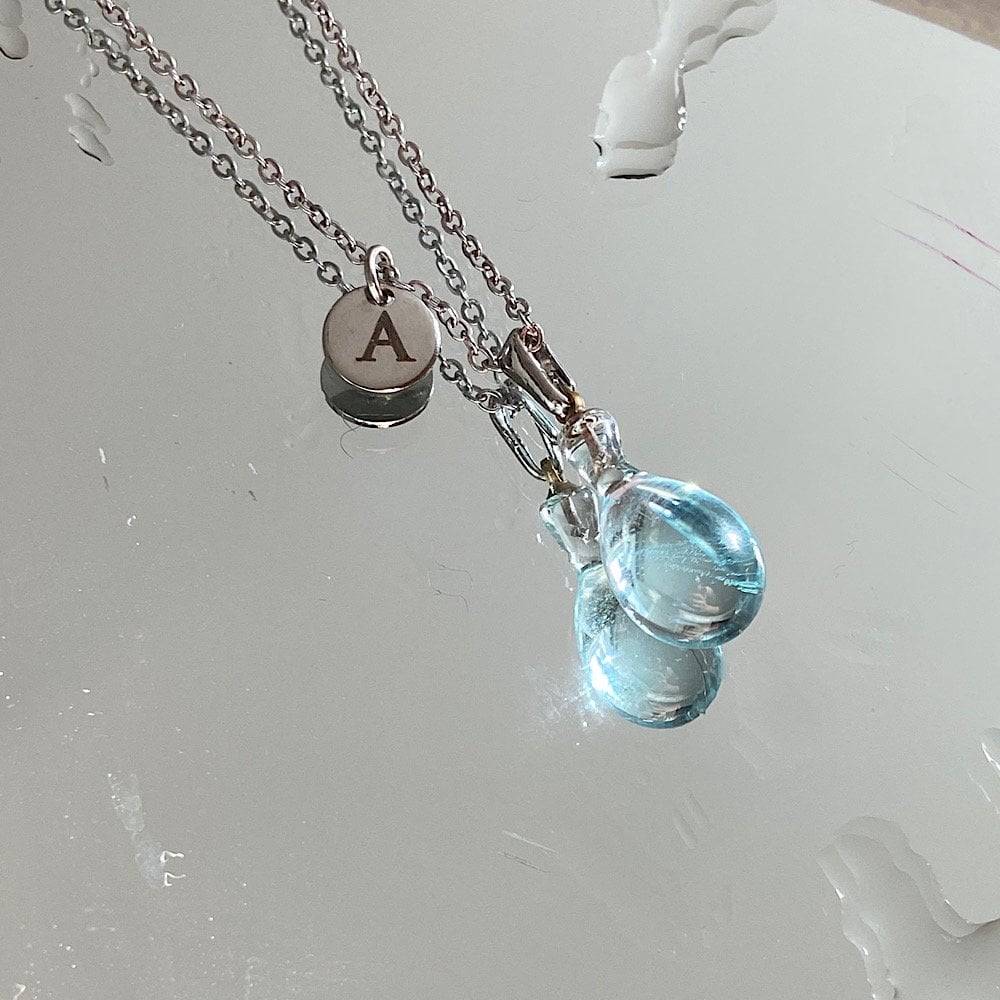 Harfli Su Damlası Rodyum Kolye