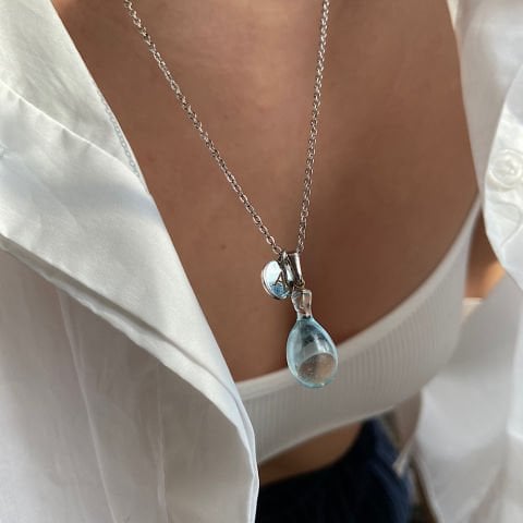 Harfli Su Damlası Rodyum Kolye