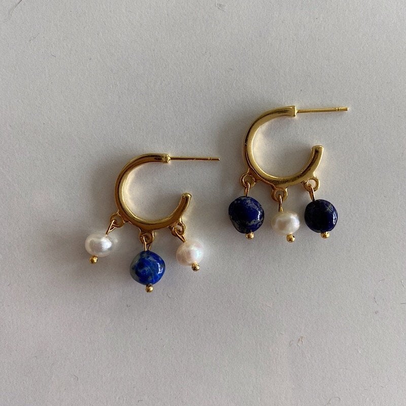 Üçlü Bohemian Lapis Lazuli Küpe