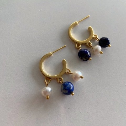 Üçlü Bohemian Lapis Lazuli Küpe