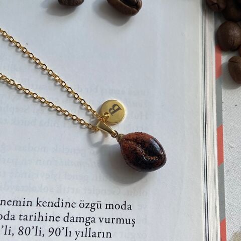 Kahve Çekirdeği Harfli Kolye