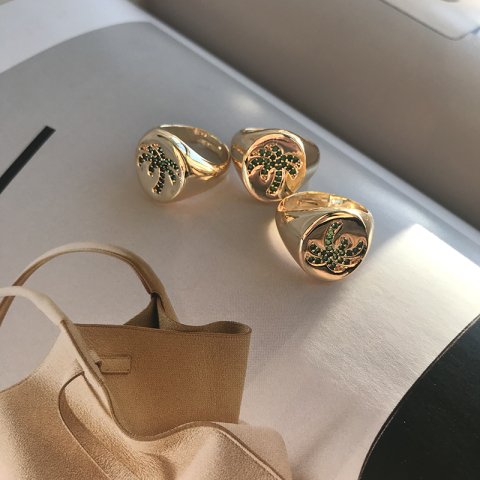 Palmiye Yeşil Taşlı Mühür Yüzük