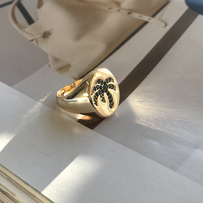 Palmiye Yeşil Taşlı Mühür Yüzük