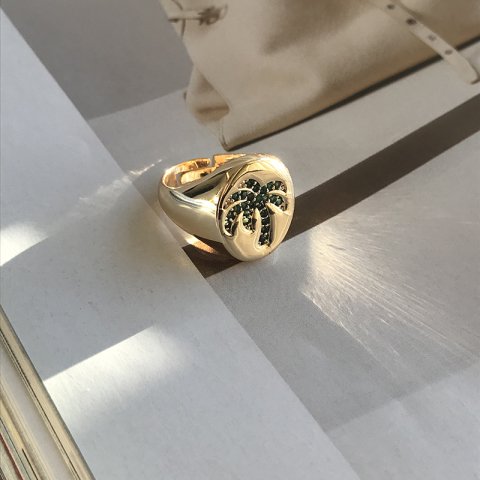 Palmiye Yeşil Taşlı Mühür Yüzük