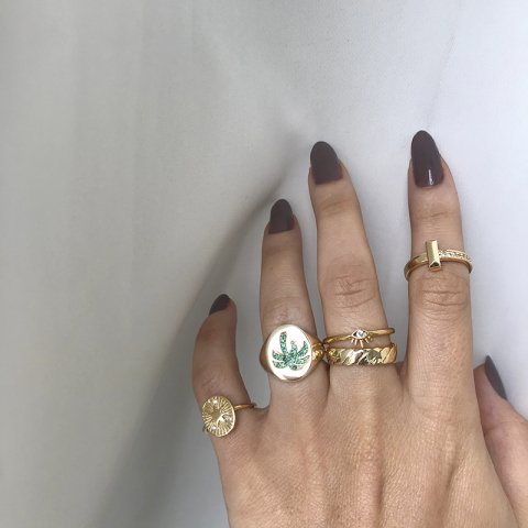 Palmiye Yeşil Taşlı Mühür Yüzük