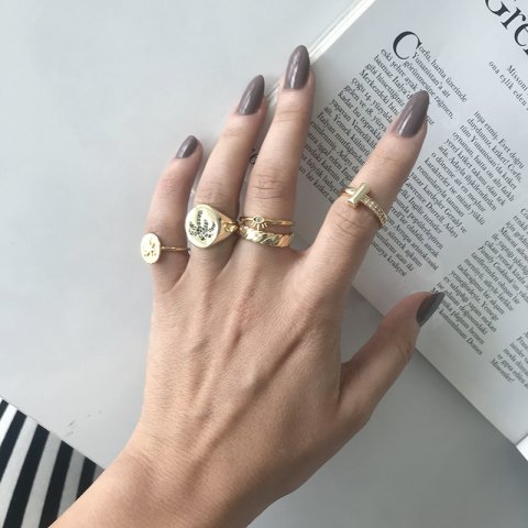 Palmiye Yeşil Taşlı Mühür Yüzük