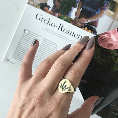 Palmiye Yeşil Taşlı Mühür Yüzük