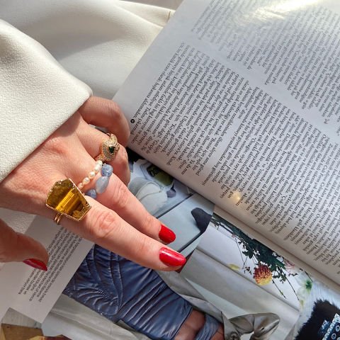 Kaplan Gözü Asimetrik Köşeli Yüzük