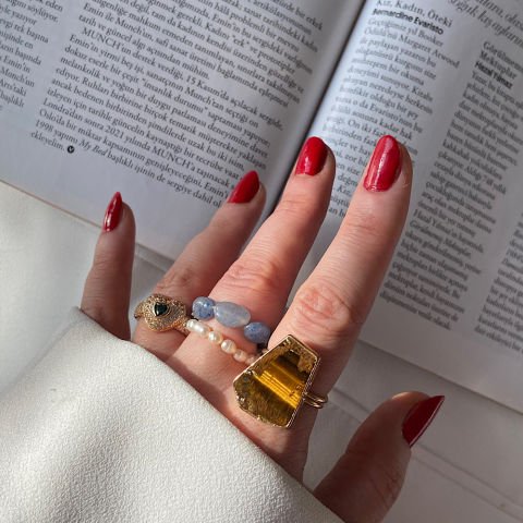 Kaplan Gözü Asimetrik Köşeli Yüzük