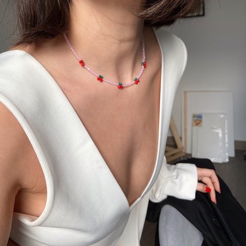 Cherry Kiss Kristal Kiraz Kolye