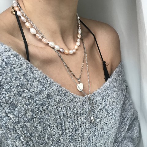 Sedef Kalp Doğal Taş Kolye Gümüş Renk