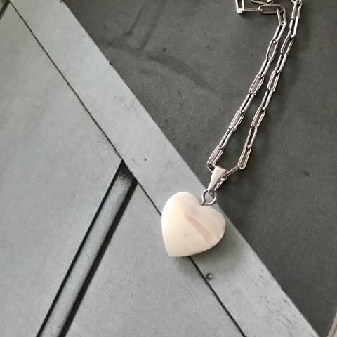 Sedef Kalp Doğal Taş Kolye Gümüş Renk