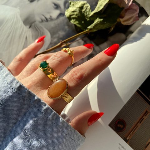 Büyük Oval Karnelyan Doğal Taş Yüzük