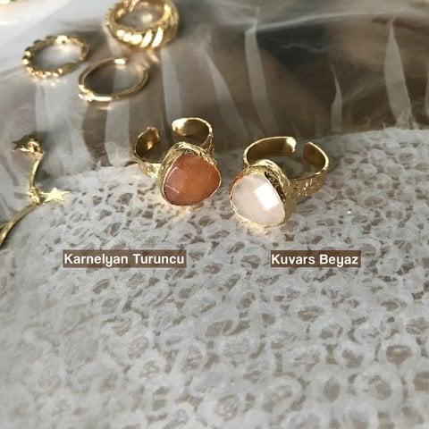 Karnelyan ve Kuvars Doğal Taş Yüzük
