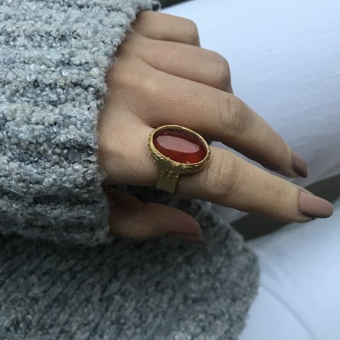 Oval Kızıl Büyük Akik Doğal Taş Yüzük