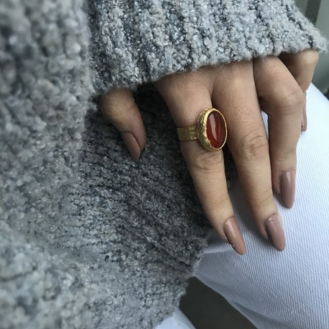 Oval Kızıl Büyük Akik Doğal Taş Yüzük