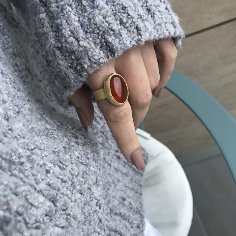 Oval Kızıl Büyük Akik Doğal Taş Yüzük