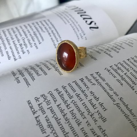 Oval Kızıl Büyük Akik Doğal Taş Yüzük