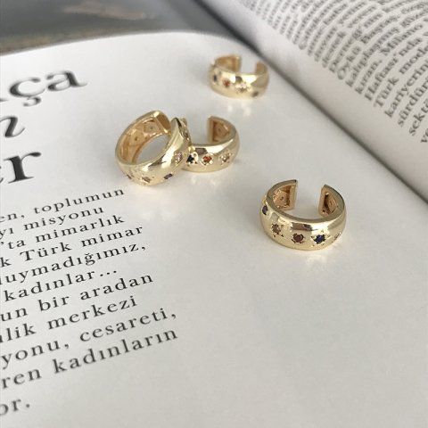 EarCuff Renkli Zirkon Taşlı Küpe