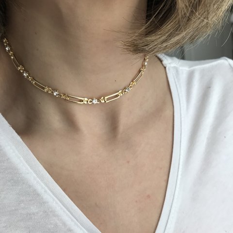 Vintage Taşlı Zincir Choker