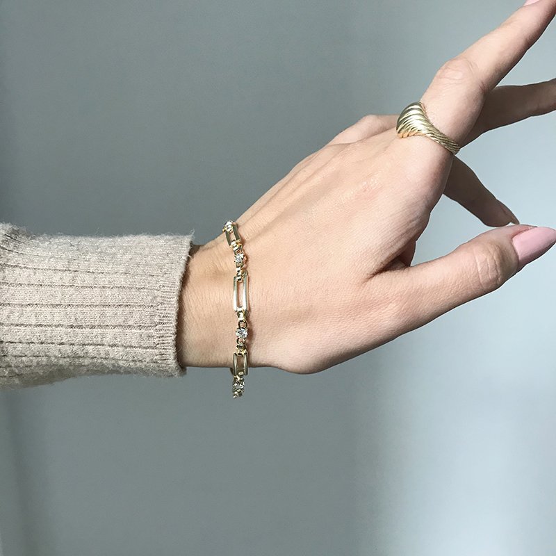 Vintage Taşlı Zincir Bileklik