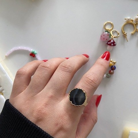 NORWAY 3 Siyah Agat Taşı Yüzük