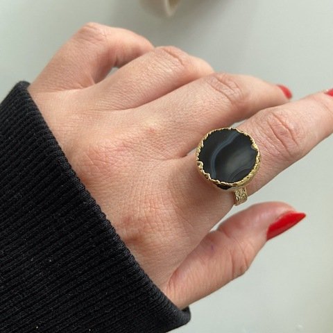 NORWAY 3 Siyah Agat Taşı Yüzük