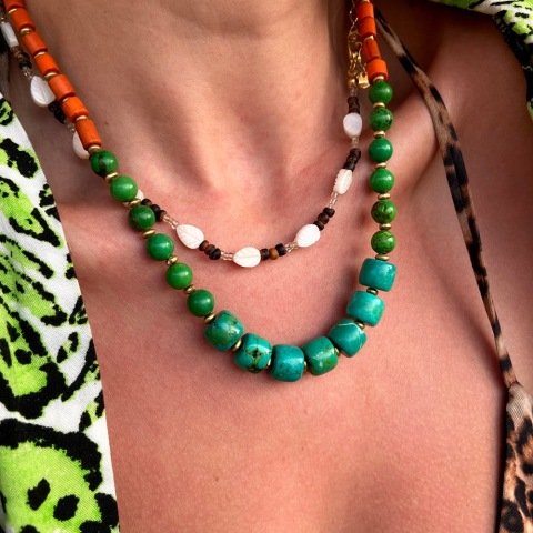 Kida Turkuaz Taşlı Bohem Kolye