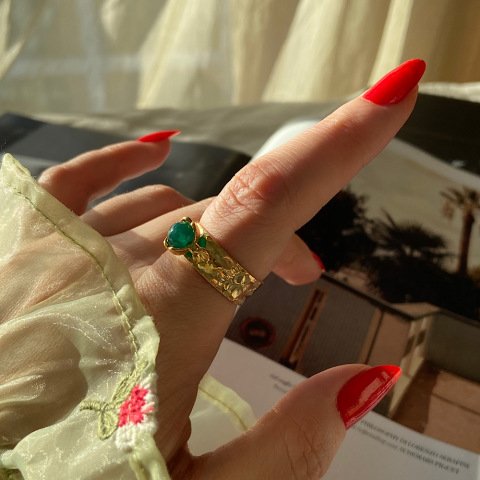 Vintage Gül Kafesli Yeşim Yüzük