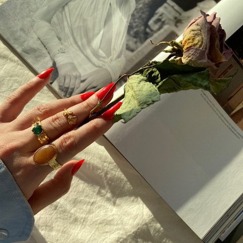 Vintage Gül Kafesli Yeşim Yüzük