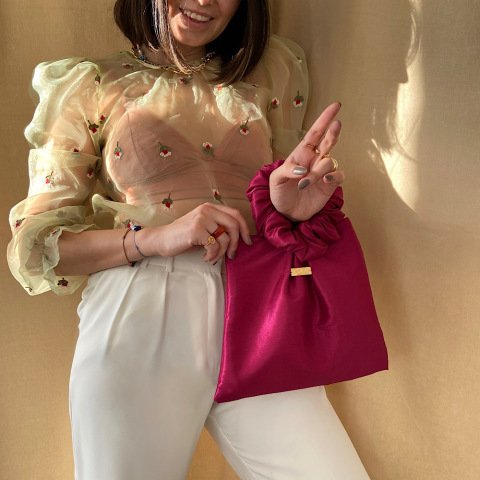 Fuşya Saten Bilek Çanta