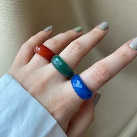 Fasetli Bold Mavi Akik Yüzük