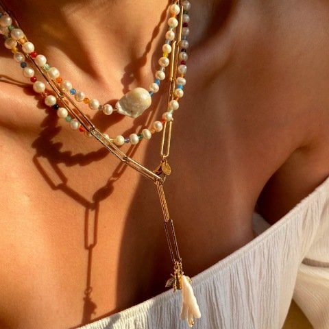 Colorful Doğal Taşlı İnci Kolye