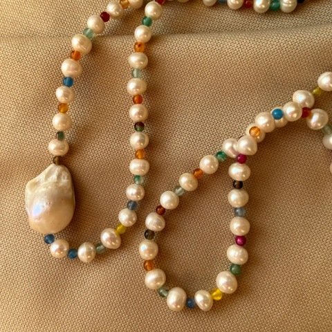 Colorful Doğal Taşlı İnci Kolye