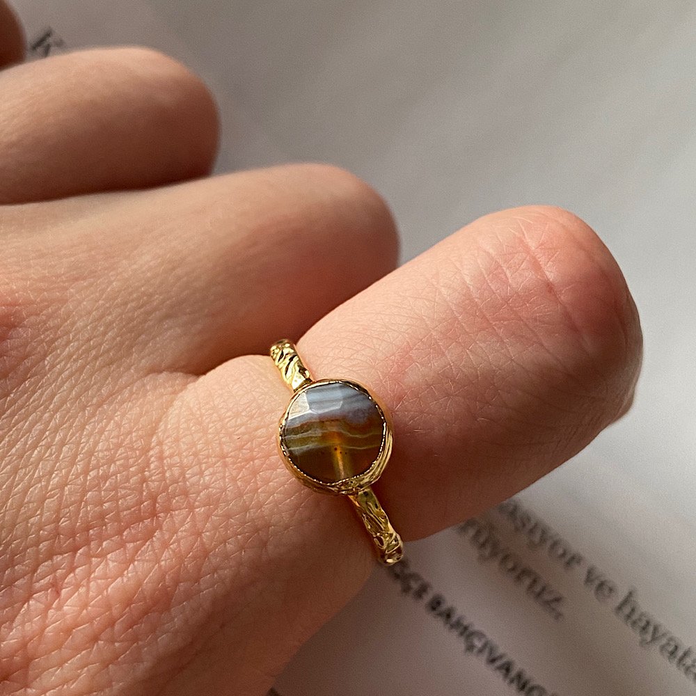 Kahve Bal Akik Minimal Yüzük