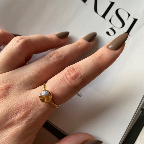 Kahve Bal Akik Minimal Yüzük