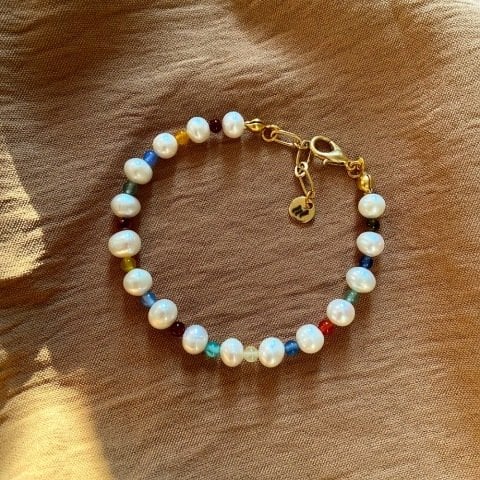 Colorful Doğal Taşlı İnci Bileklik