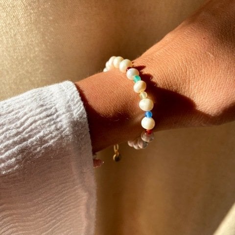 Colorful Doğal Taşlı İnci Bileklik