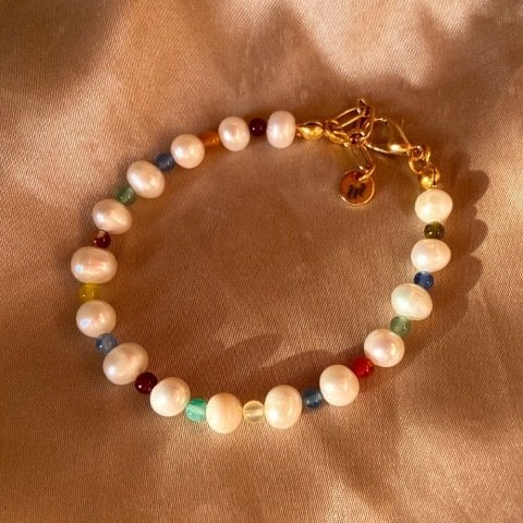 Colorful Doğal Taşlı İnci Bileklik