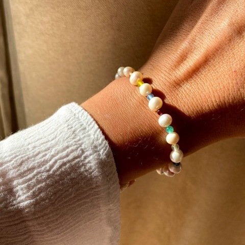 Colorful Doğal Taşlı İnci Bileklik