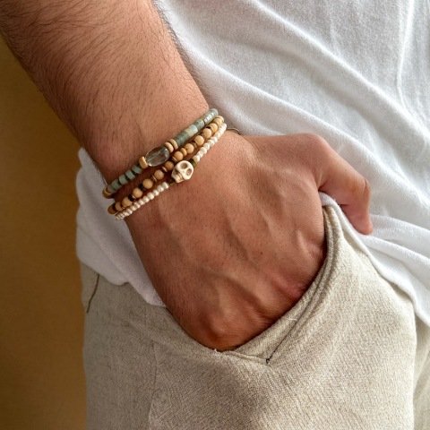 Kuru Kafa Kum İnci Erkek Bileklik