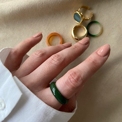 Koyu Yeşim  Taş Yüzük