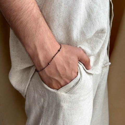 Füme Topçuklu Erkek Zincir Bileklik