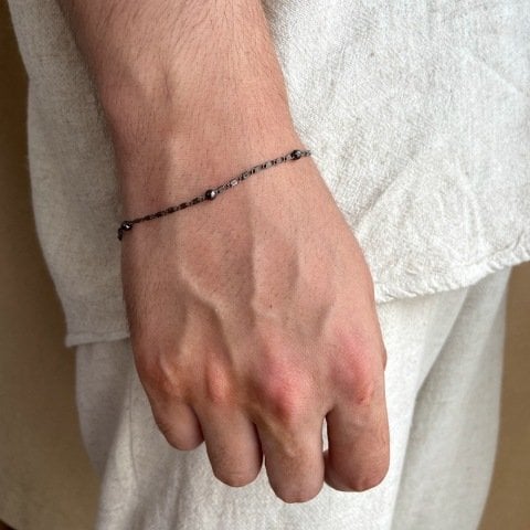 Füme Topçuklu Erkek Zincir Bileklik