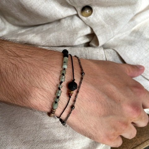 Füme Topçuklu Erkek Zincir Bileklik